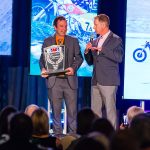 Track-Racing-Organizer-of-the-Year: Flat Out Friday owner Jeremy Prach (left) is interviewed by event co-emcee Kevin Kelly after receiving the AMA Track Racing Organizer of the Year Award.